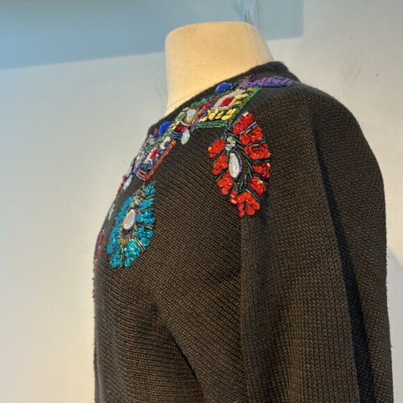 Vintage 80’s Crystal Kobe black jeweled/sequins sweater size large - Picture 4 of 12